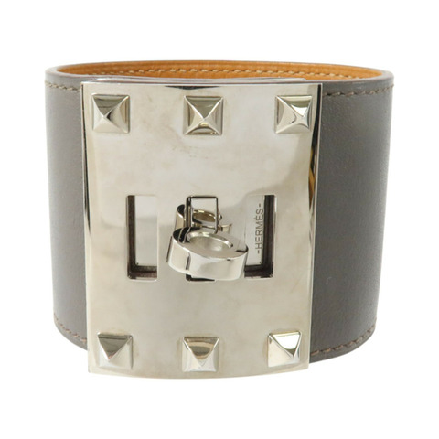 HERMES Swift皮革Kelly Dog Extreme Bracelet銀扣手鏈Etain