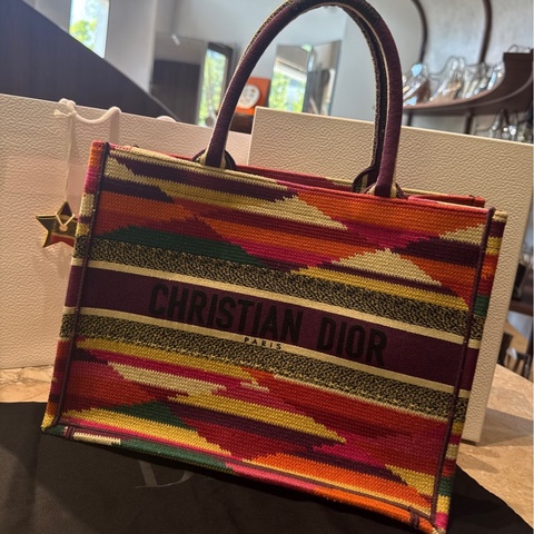 Dior 彩色幾何刺繡中號book托特單肩