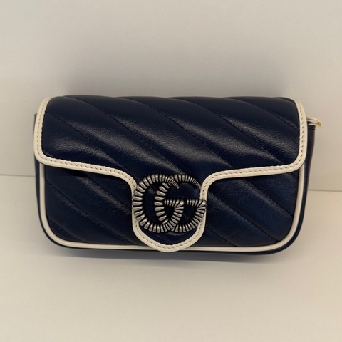 999新古馳/Gucci 馬蒙 mini藍銀 各大明星同款 龍蝦扣在的在的容量nice