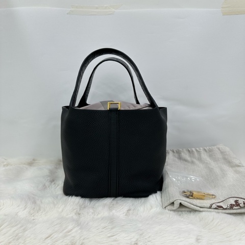 Hermes 愛馬仕 picotin 22 黑金 touch TC皮拼鰐魚手柄 D刻