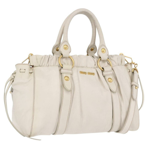Miu Miu 手提包 皮革 兩用 白色金色 RT0383 正品 am12391V