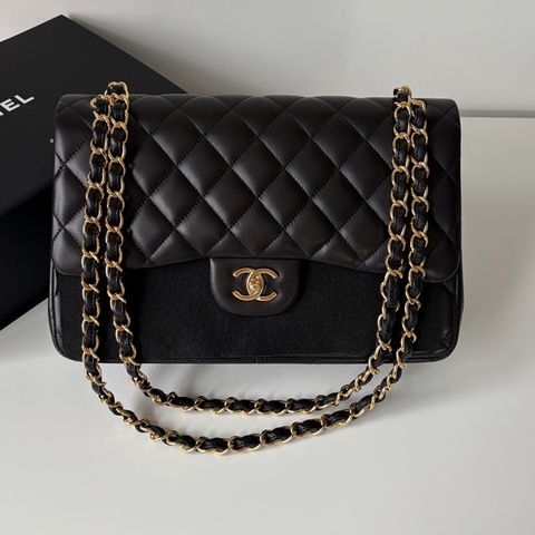 香奈兒chanel黑金羊皮cf jumbo 15開