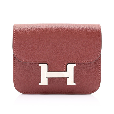 HERMES 愛馬仕 Constance Slim Verso 扣式 短夾 波爾多紅/杜鵑粉 牛皮 銀扣