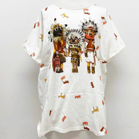 HERMES (愛馬仕) 的經典 卡奇那神祇 (Kachina) 圖案印花棉質圓領短袖 T 恤