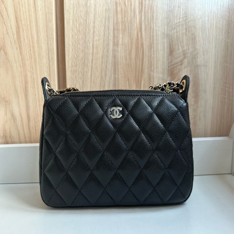 Chanel 香奈兒 魚牛皮 麻將包 clutch with double chain