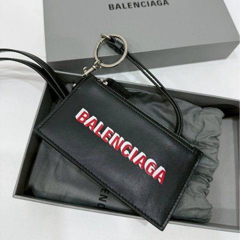 BALENCIAGA 巴黎世家 黑色 掛脖 吊繩 證件夾 證件包 卡包 卡夾 零錢包 皮夾 錢夾
