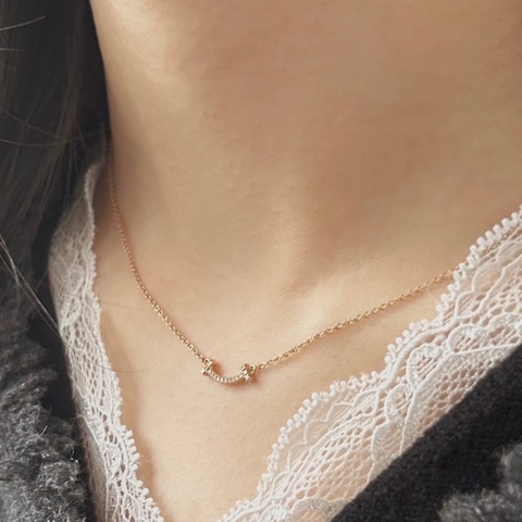 蒂芙尼Tiffany&Co 玫瑰金滿鑽mini笑臉項鍊