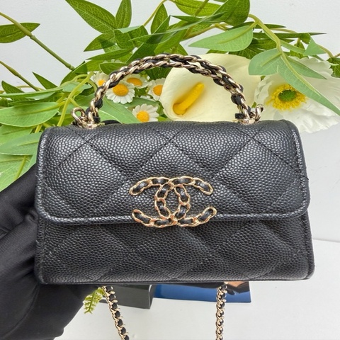 香奈兒Chanel 香奈兒黑金kelly mini荔枝皮手柄斜挎包
