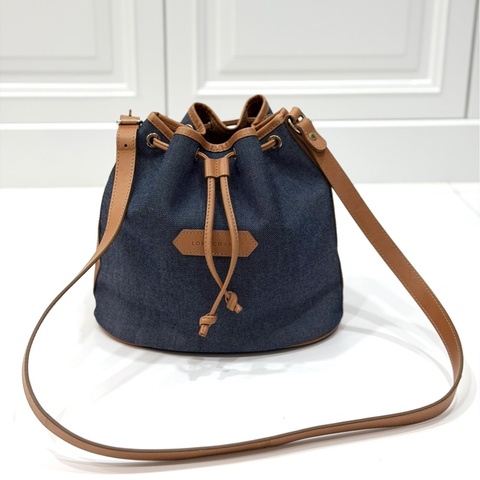 longchamp 丹寧 牛仔 水桶包 斜背包 側背包 肩背包