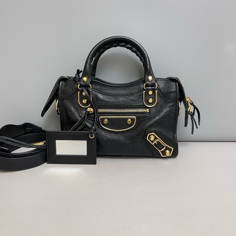 Balenciaga巴黎世家 97新 黑金山羊皮迷你機車包，