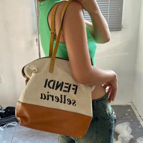 【手工縫製✨絕版收藏品🤎】Fendi Selleria白棕 手工縫線托特包