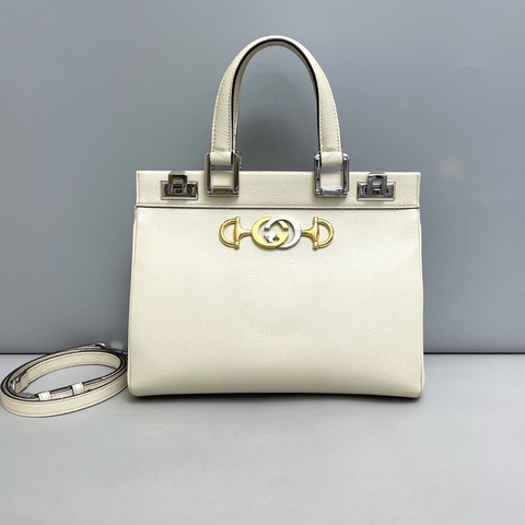 Gucci古馳 97新 Zumi小號米白色荔枝紋tote 包