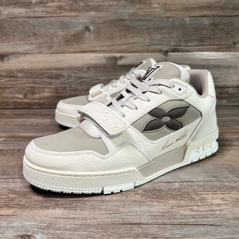 LV路易威登 trainer 新款 米白 魔術貼 灰白 U42碼