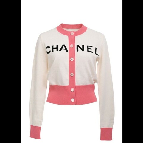 Chanel 19年沙滩系列秀款红白拼色字母针织开衫上衣外套
