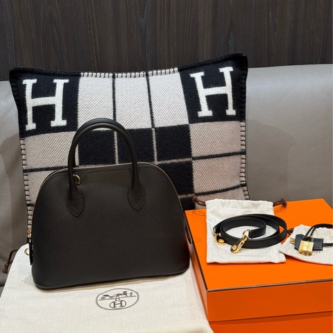 全新Hermès Bolide 1923 25 黑色金扣 G刻