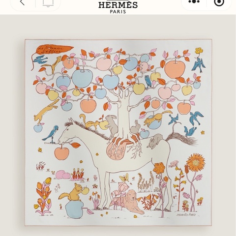Hermès 愛馬仕絲巾 90×90 馬鞍上的蘋果樹  未使用