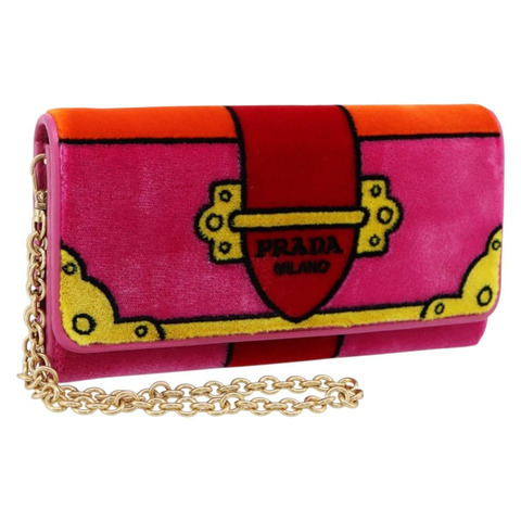 PRADA 長版絲絨皮夾 紅色 金色 正品 197223M