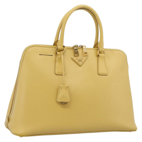 PRADA 手提包 Safiano 皮革 黃色 金色 Auth mr2835V