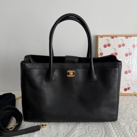 Chanel Cerf Tote Medium 中號 黑金 香奈兒 荔枝牛皮 中古款 Vintage