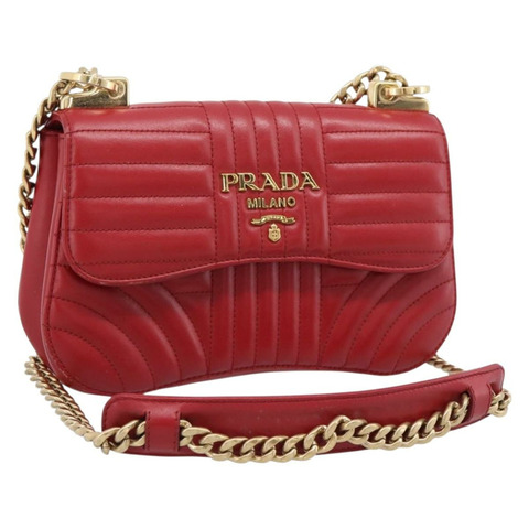 PRADA Diagram 鏈條單肩包 皮革 紅色 金色 正品 197523V