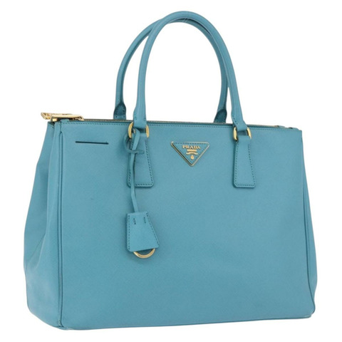 PRADA Galleria 手提包，Saffiano 皮革，綠松石藍/金色，正品，貨號 198284V