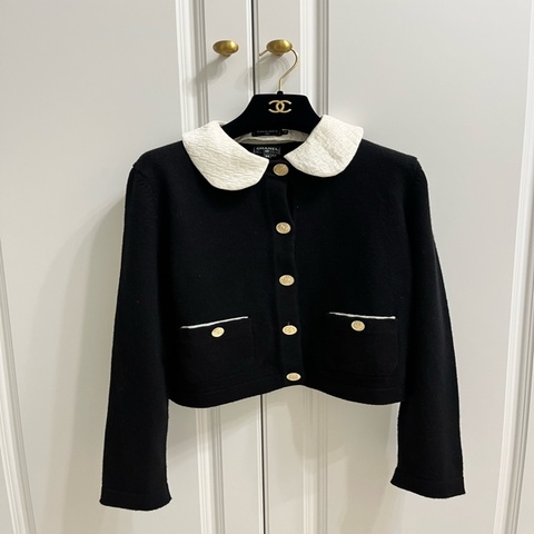 CHANEL 香奈兒 25B 可拆白領喀什米爾開襟毛衣 34