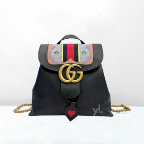 Y2080-Gucci GG Marmont星星圖案黑牛皮後背包432265
