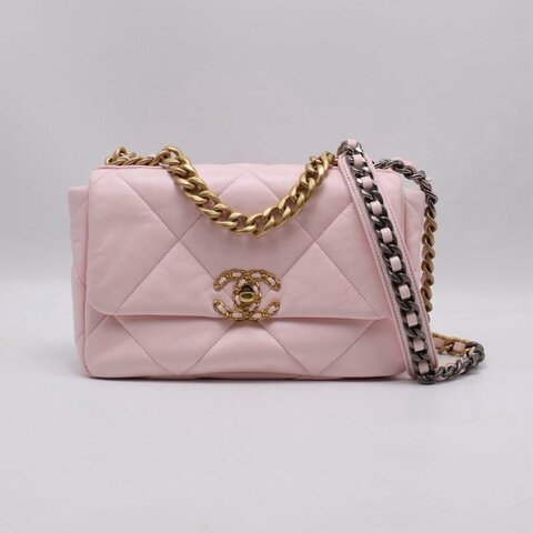 CHANEL 19 Bag 菱格紋手提肩背包 26 - 粉金