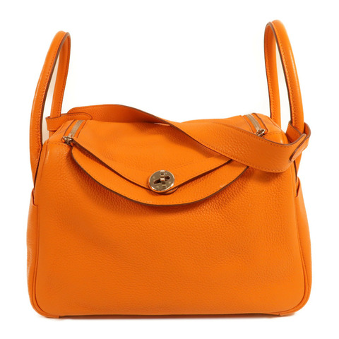 HERMES Clemence皮革Lindy 30手挽肩背兩用袋Orange