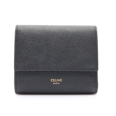 CELINE 賽琳 Tri-fold 三折 扣式 短夾 黑色 牛皮 10B573BEL