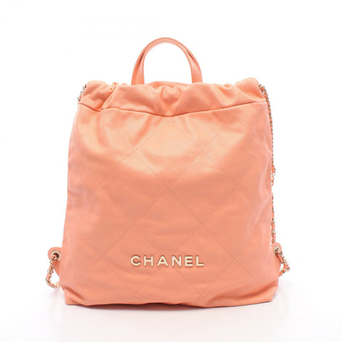 香奈兒 (CHANEL) Chanel 22 大號抽繩雙肩包 AS3313 皮革 粉紅色 二手 CC