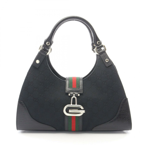 GUCCI GG帆布雪莉系列手提包 130995 皮革黑色多色二手女款