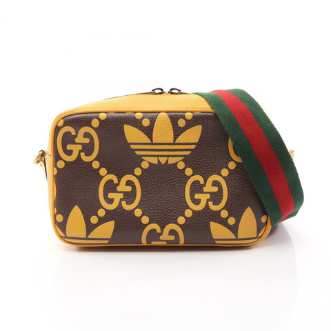 GUCCI Adidas 單肩斜背包 702427 皮革 棕色 黃色 二手 男女通用 GG