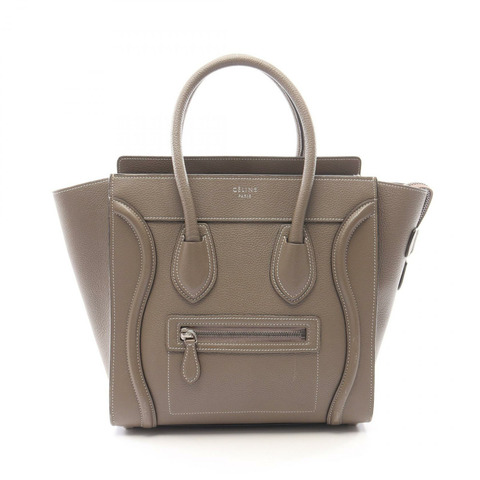 CELINE Luggage 迷你購物手提包，米色皮革，二手女款
