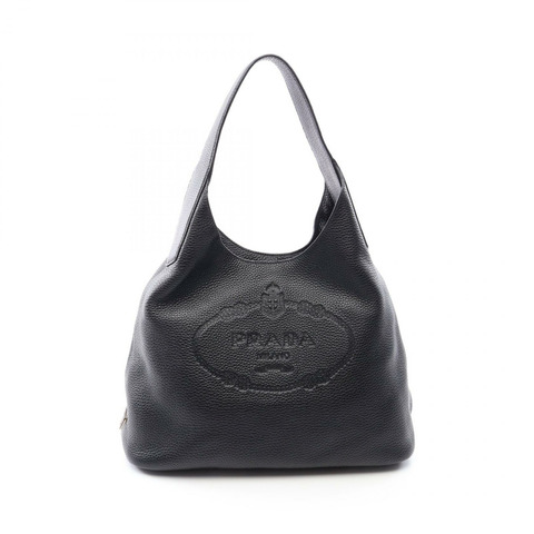 PRADA VIT.DAINO Logo 單肩手提包，黑色皮革，二手女款