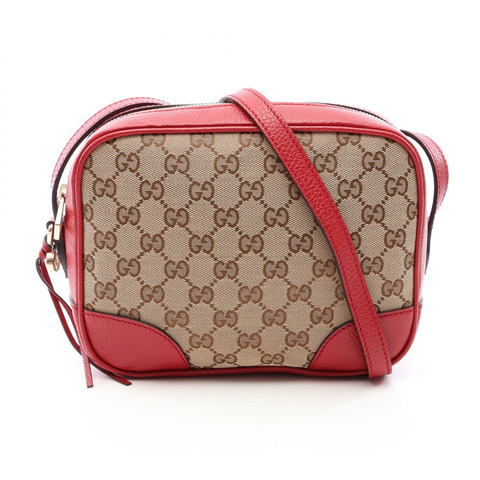 GUCCI Bree GG帆布單肩斜背包 449413 帆布皮革 米色 紅色 二手