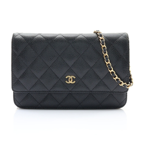 CHANEL 香奈兒 鍊帶肩背包 黑色 荔枝紋牛皮 金釦 A33814