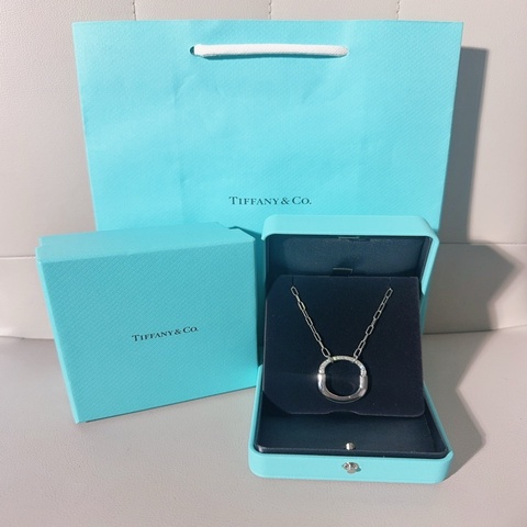 Tiffany蒂芙尼 lock系列 18K白金半鑽雙U形鎖項鍊，中號