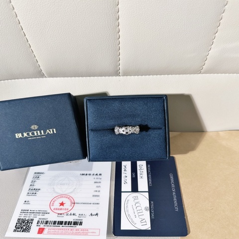 Buccellati布契拉提 OPERA GOLD 18K白金鑽石戒指，經典鏤空設計，54號