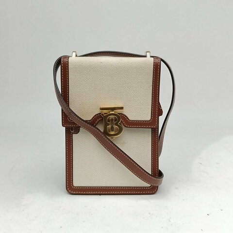 Burberry 白色帆布TB字母手機包斜挎包肩背包
