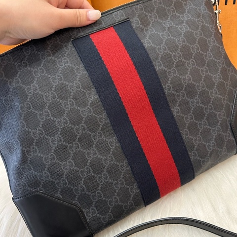 GUCCI 滿版黑老花男款郵差包 斜背肩背手拿包