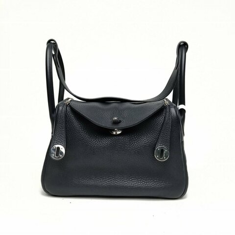 HERMES Lindy26午夜藍TC皮T刻銀扣肩背包