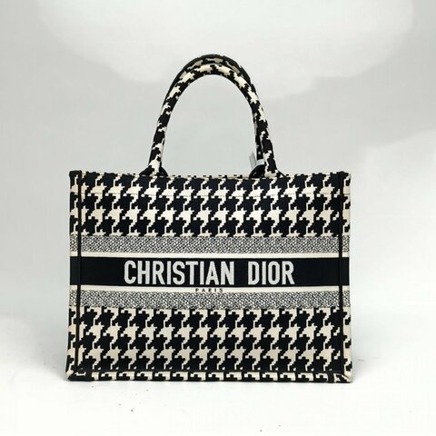 DIOR BookTote中號黑白千鳥格帆布2021肩背包