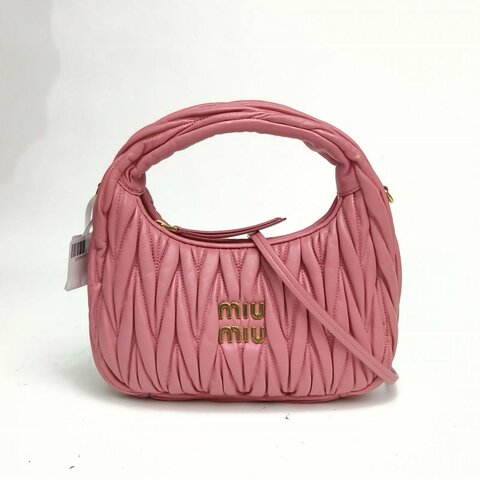 MIU MIU Matelasse褶皺腋下包HOBO粉色羊皮革肩背包