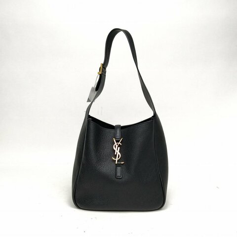 SAINT LAURENT LE5À7HOBO小號黑色牛皮革金扣肩背包