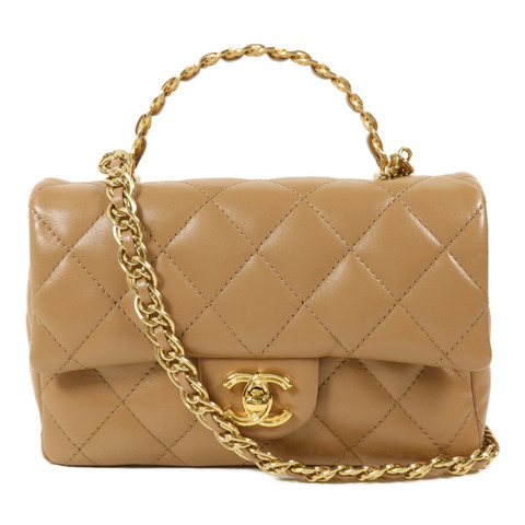 CHANEL 羊皮皮革Handle Flap Bag鏈帶手挽肩背兩用袋