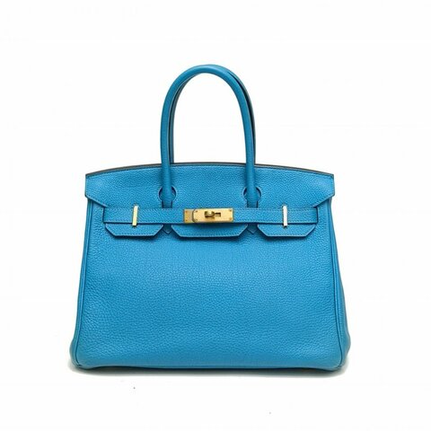 HERMES Birkin30松石藍Togo皮框R金扣肩背包