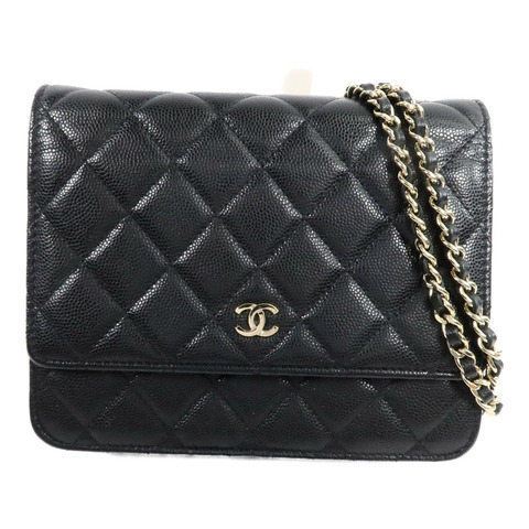 CHANEL 牛皮皮革Square Wallet On Chain鏈帶肩背袋