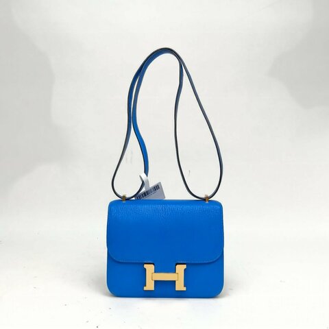 HERMES Constance康康19水妖藍山羊皮U刻金扣肩背包