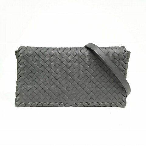 BOTTEGA VENETA 灰色牛皮革Olimpia編織翻蓋斜挎包肩背包